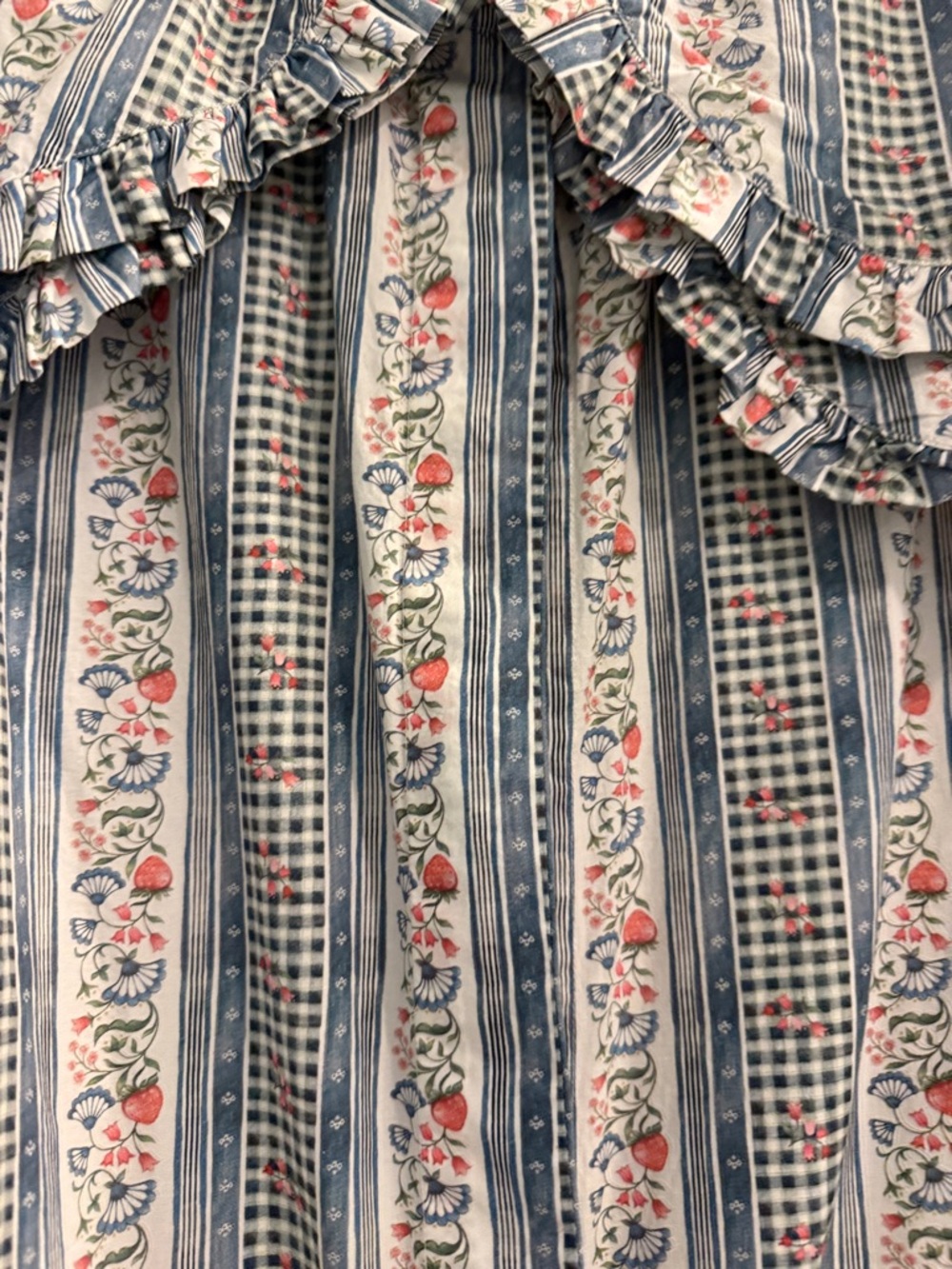Damson Madder Blue Floral Stripe Ruffle Collar Button-Up Top - Picture 4 of 5